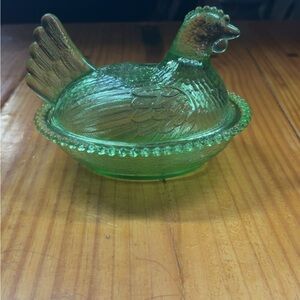 Green Glass Hen Dish